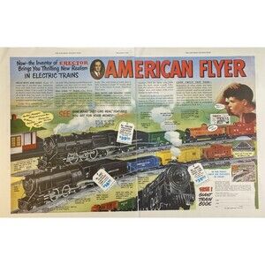 American Flyer "New Thrilling Realism in Electric Trains" 2-page Print Ad 1949